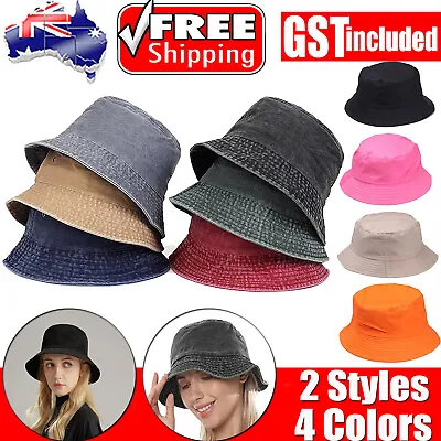 Unisex Adults WASHED COTTON Outdoor Camping Sports Bucket Hats Fisherman Hat AUS • $8.99