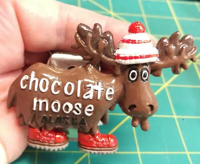 Alaska Magnet - Chocolate Moose With Clip On Back - Comical Moose With Hat ! • $7.99