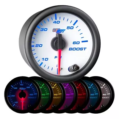 52mm GlowShift White Face Turbo Diesel Boost 60 PSI Gauge W. 7 Colors LEDs • $48.99