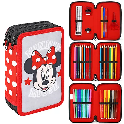Minnie Mouse 3 Tier Pencil Case Multi Compartment Colouring Pens Pencils Set • £14.99