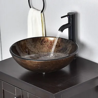 £66.90 • Buy Bathroom Sink Bowl Wash Basin Countertop Tempered Glass Tap Waste Set Round