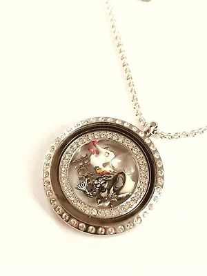 Signed ORIGAMI OWL W/ 6 Floating Charms Silver Crystal Locket Pendant Necklace  • $34.99