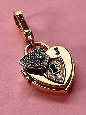 Juicy Couture Heart Padlock Locket Gold Tone Rhinestone Bracelet Charm • $39.99