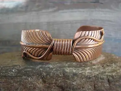 Navajo Indian Hand Stamped Copper Feather Bracelet Signed Etsitty • £43.78