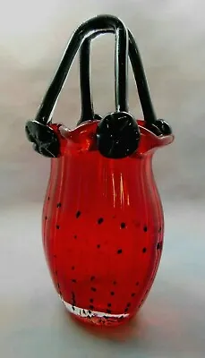 $32.50 • Buy BLOCK CRYSTAL Unique Art Glass 12  Vase -  JENNIFER  Red & Black Handbag 
