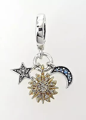 New 100% Original PANDORA Brand 762676C01 Celestial Sun Star Moon Tripple Charm • $72.25