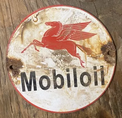 6” Mobiloil Porcelain Enamel Metal Gas Oil Pump Plate Pegasus Sign • $9.99