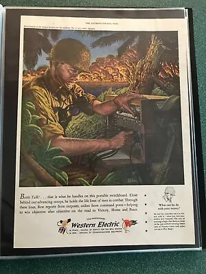 Radio Man Uses Portable Switchboard On Battlefield    WWII Ad • $14.99