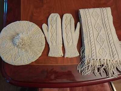 WOOL HAT GLOVES & SCARF Set By Mary Smith. VINTAGE. HAND MADE FROM IRELAND! • $79