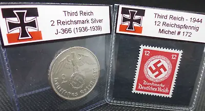 Nazi Germany Silver Coin And Swastika Stamp MNH Set WW2 Third Reich Lot 2 Mark • $19.88