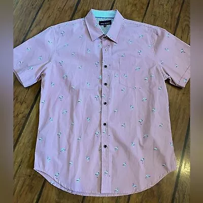 Nice! Michael Brandon Pink Flamingo Button Down Short Sleeve Shirt Men’s Large • $19.99