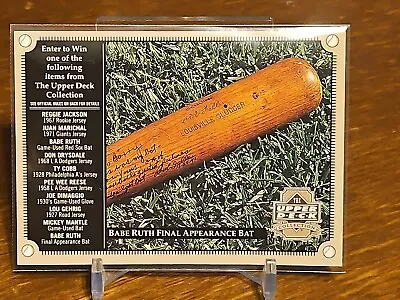 2000 Upper Deck The Collection Sweepstakes Entry Babe Ruth Final Appearance Bat • $1.99