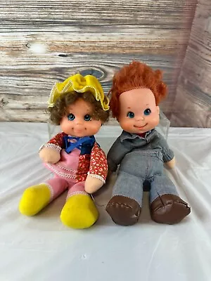 Vintage 70s Mattel Plush Baby Beans Miss Muffet & Biffy Boy Doll Blue Eyes Pair • $23.75