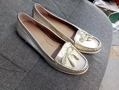 M&S Footglove Gold Leather Loafers Size 6 • £4.99