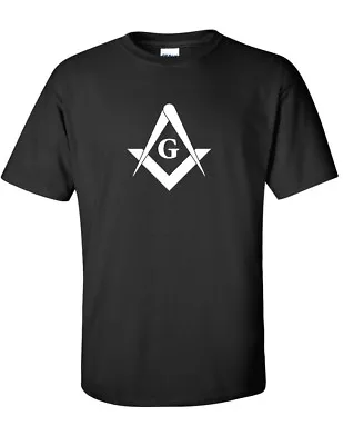 White Free Mason Logo Square Compass Illuminate Black Cotton T-shirt • $18.99