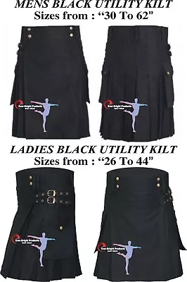 $27.99 • Buy Men's Girls Goth Kilt Black Utility Kilt 26  To 62  CLEARANCE SALE