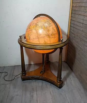 Vintage 16  Replogle Heirloom Rolling Wood Illuminated Lighted Floor World Globe • $450