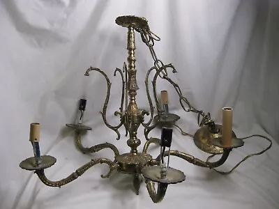 As-is Vintage Brass Chandelier Ornate 5 Arm Spain *PLEASE NOTE: Disassembled • $250