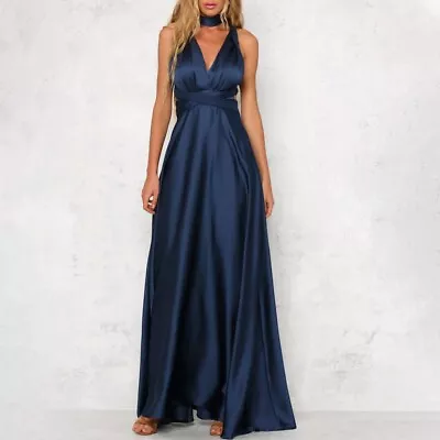 Gorgeous Women's Satin Ball Gown Dress V Neck Maxi Length Multi Way Wrap • $31.55