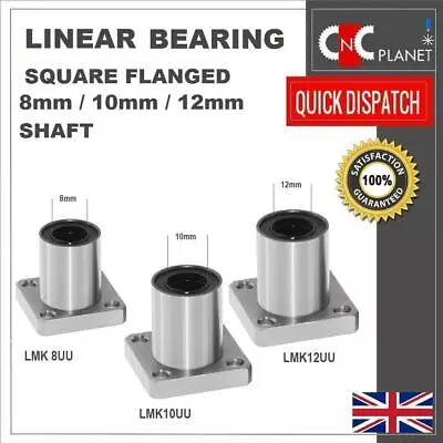 LMK8UU LMK10UU LMK12UU Flange Type Bearing Bush Linear Shaft 8mm 10mm 12mm Bore • £9.95