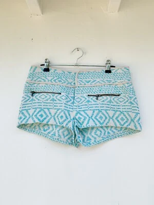 $9.76 • Buy ZARA White & Turquoise Shorts With White Faux Leather Trim, Sz XS