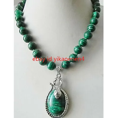 New 10mm Green Malachite Gemstone Pendant Beads Necklace 18'' • £9.11