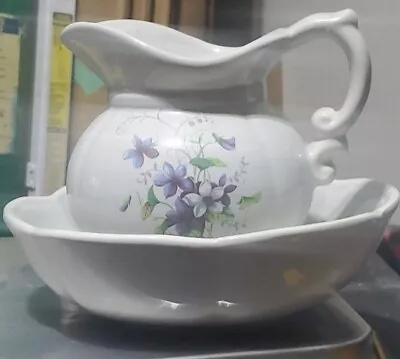  Vintage  McCoy~ Pitcher & Bowl Purple Violet Flowers  #7528 USA.  • $29.99