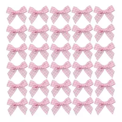 50pcs Boutique Mini Pink Gingham Ribbon Bows Appliques DIY Craft For Sewing S... • $15.06