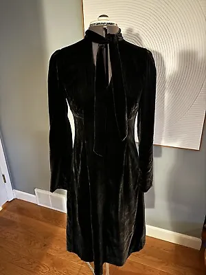 Banana Republic X Olivia Palermo Black Velvet Tie Neck Dress Size 4 NWT • £32.14