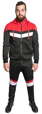 Men Italian Fashion Black/Red Jogging Set Hoodie Zipper Tracksuit Jacket/Pants  • $63.21