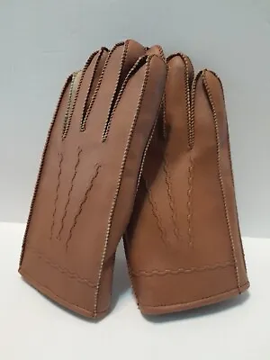 Vintage Brown Vinyl Gloves With Cotton  Lining Mens Medium  • $8