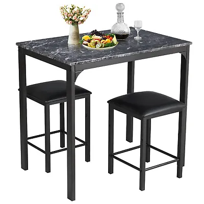 $129.95 • Buy 3PC Dining Table Stool Set Metal Bar Table Chair Kitchen Cafe Pub Black