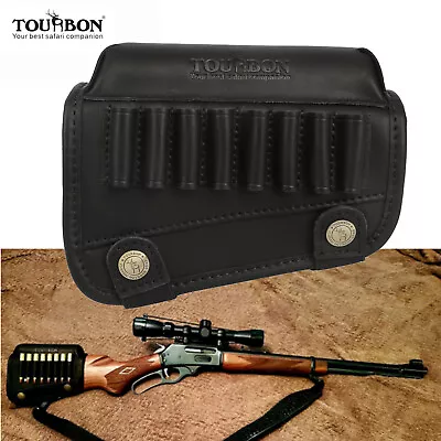 TOURBON Leather Rifle Ammo Holder Buttstock Holster Cheek Rest Comb Riser Pad • $71.99