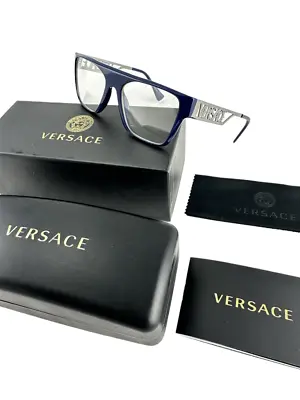 Versace NEW Blue Retro Flat Top Frames Silver Mens 55-19-145 Eyeglasses VE3326U • $97.75