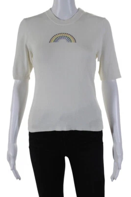 $39.99 • Buy Staud Women's Short Sleeve Embroidered Rainbow Knit Top White Size M