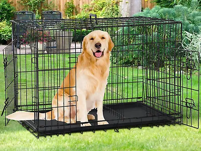 $67.99 • Buy 36  42  48  Dog Crate Kennel Folding Large Metal XL Pet Cage W/ Divider & Tray