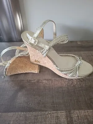 NWT Michael Kors Palm Beach Braided Satin Metallic Sandal Wedge 10M • $69