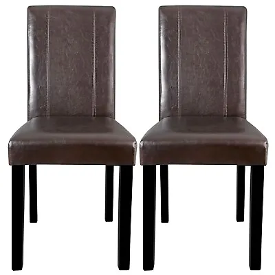 Dining Parson Chair Set Of 2 Armless Kitchen Room Brown Leather Backrest Elegant • $73.58