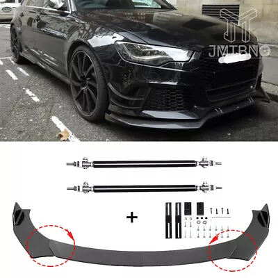 Carbon Fiber Front Bumper Lip Splitters +Strut Rods For AUDI A3 A4 A5 A6 TT Q3 • $101.24