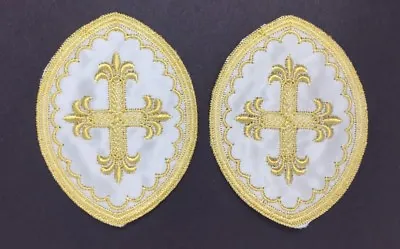 Vintage Cross Gold Emblems Embroidered Clergy Vestment Altar 2 Pcs. • $18