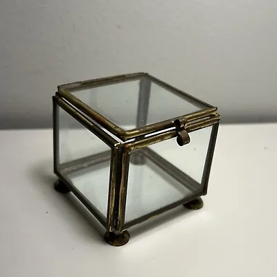 Vintage Glass Brass Footed Trinket Display Box Jewelry Treasures Ring 2  CIN • $29.74