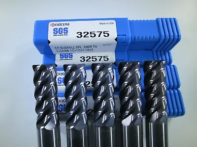 Lot ( 5 Pcs )  Kyocera Sgs 32575 V-carb Carbide 1/2  End Mill .030  Radius Tools • $179.75