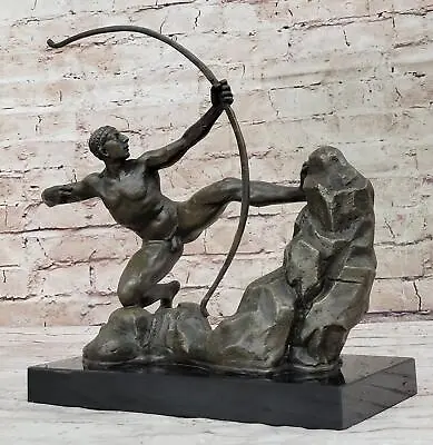 Nude Male Archer Classical Bronze Sculpture Statue Figure On Marble Base • $224.50