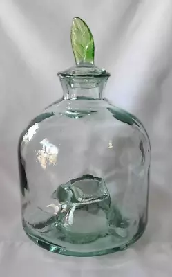 Vintage Wasp Fly Bee Trap Catcher Heavy Green Glass 12  With Leaf Lid • $48