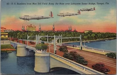 Tampa Fla. Postcard  U.S. Bombers From Mac Dill Field Army Air Base  1947 Linen • $4.50