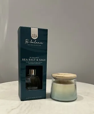 Sea Salt & Sage Fragranced Re-Balance Zen Scented Candle & Reed Diffuser Bundle • £14.99