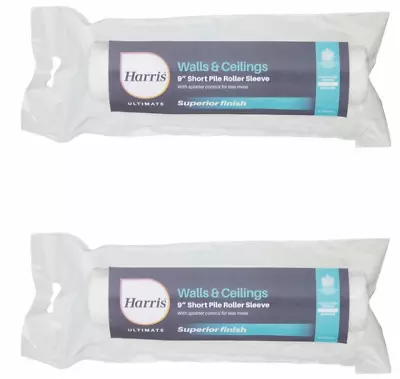 2x Harris Ultimate Decorating Walls & Ceilings 9  Short Pile Paint Roller Sleeve • £7.95