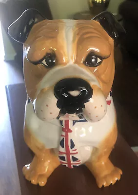 Adorable English Bulldog With British Union Jack Tie Ceramic Cookie/dogtreat Jar • £24.11