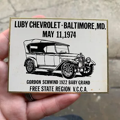 VTG 1974 VCCA Vintage Chevrolet Club Car Show Dash Plaque Baltimore MD - LUBY • $24.95