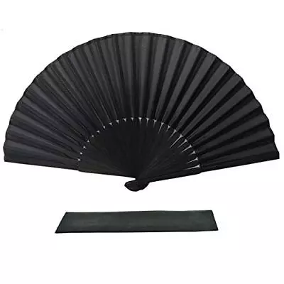 FANSOF.FANS Folding Hand Fan Black Silk Fabric Bamboo Ribs Hand Held Chinese • $9.06